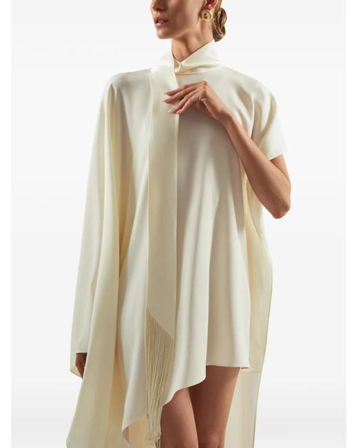 Taller Marmo White California Fringe-Scarf Mini Dress