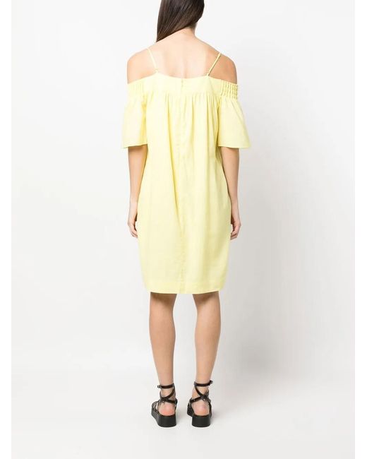 Karl Lagerfeld Yellow Belted Linen-Blend Midi Dress