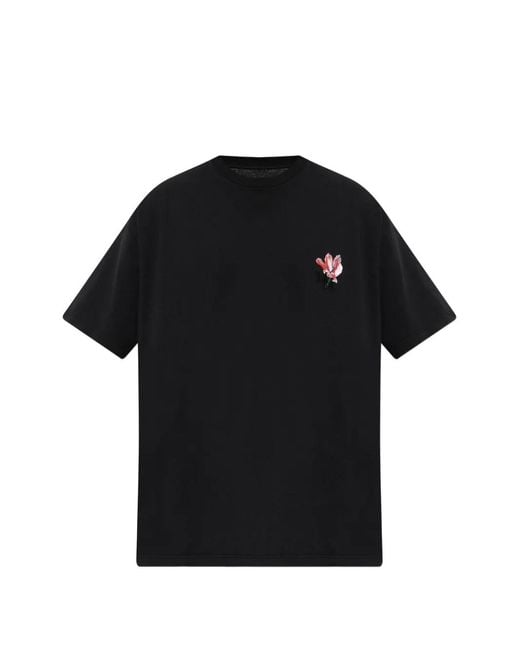 Maison Margiela Black Floral-Print Logo-Embroidered T-Shirt for men