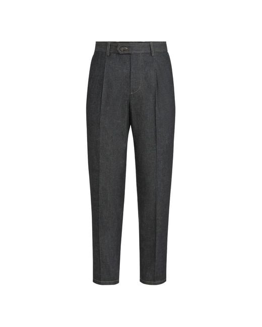 Brunello Cucinelli Black No-Fade Lightweight Denim Trousers With Pleat for men