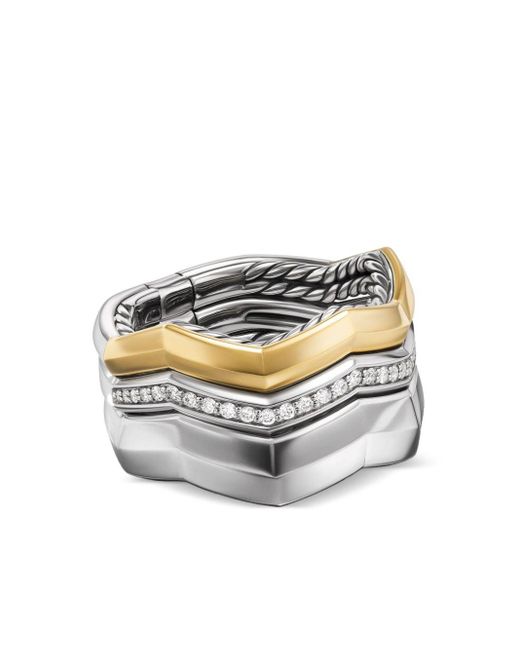 David Yurman White 18kt Gold And Sterling Silver Stax Diamond Ring