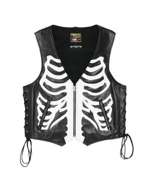 MASTERMIND WORLD Black X Vanson Skeleton Leather Vest for men