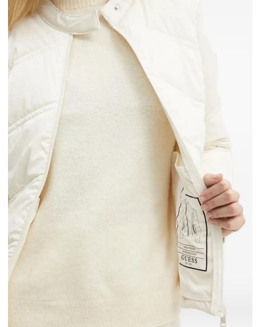 Guess White Quilted Chevron Puffer Jacket