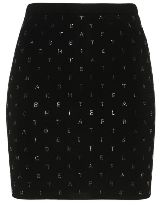 Elisabetta Franchi Black Mini Skirt With Glass Crystal Embellishments