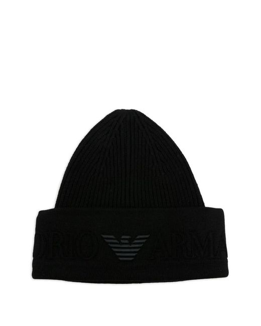 Emporio Armani Black Logo Beanie Hat for men