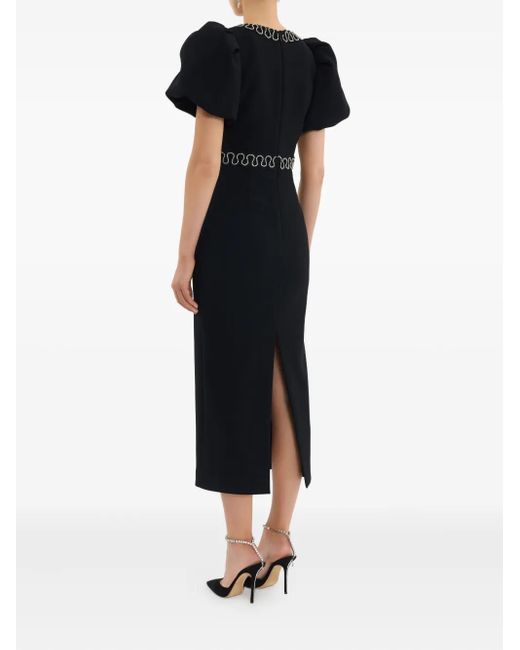 Rebecca Vallance Black Nyx Puff-Sleeve Midi Dress