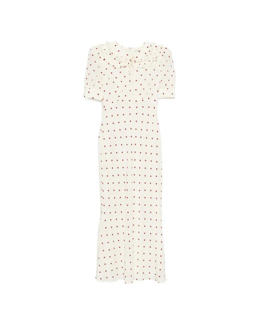 Alessandra Rich White Polka-Dot Ruffled Midi Dress