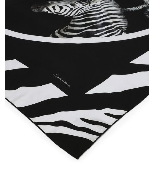 Dolce & Gabbana Black Large Zebra-Print Twill Scarf