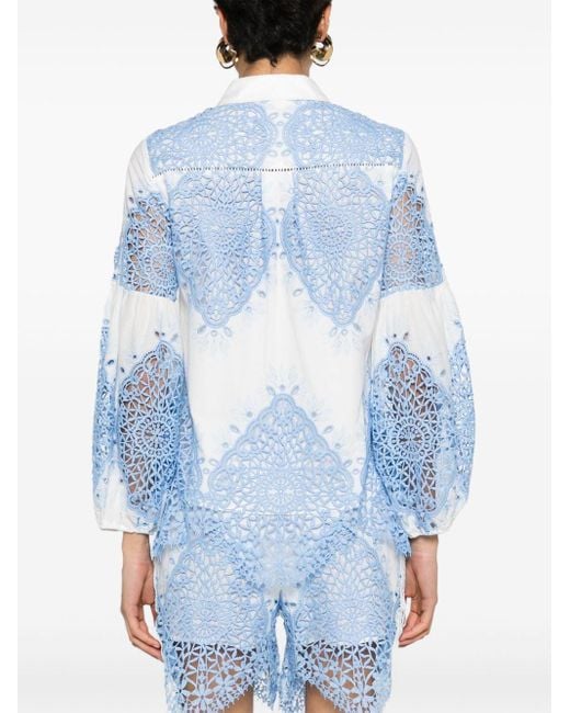 Evarae Blue Nora Lace-embroidered Shirt