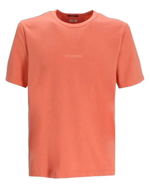 C P Company Orange Logo-Print Cotton T-Shirt for men