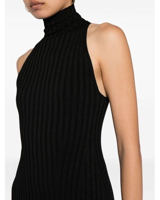 Galvan Black Rhea Metallic Ribbed-knit Midi Dress