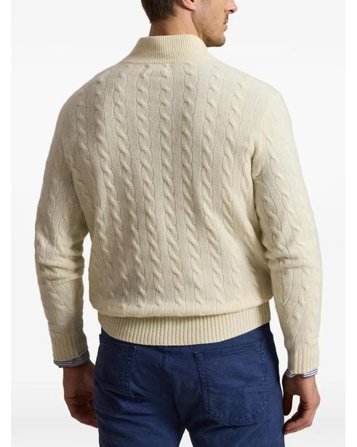 Polo Ralph Lauren White Cable-Knit Quarter-Zip Sweater for men