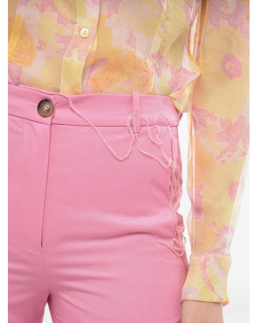 Julfer Pink Stitched-Embellishment Straight Trousers