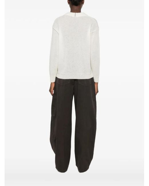 Panicale White V-Neck Drop-Shoulder Sweater