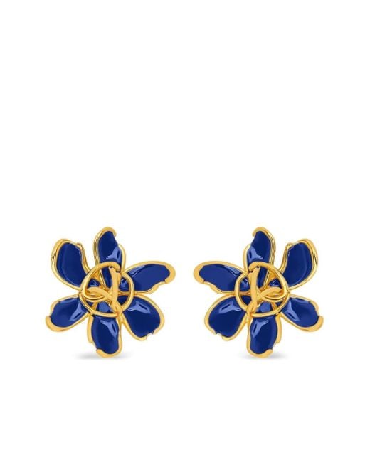 Oscar de la Renta Blue Flower-Knot Earrings