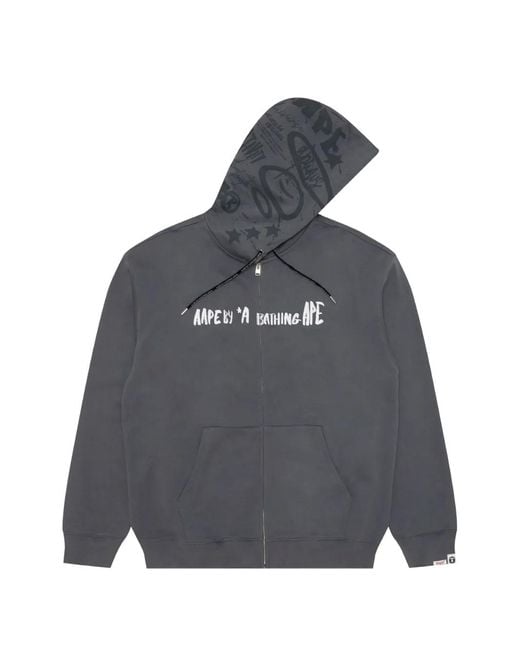 Aape By A Bathing Ape Gray Logo-Print Zip-Up Hoodie for men