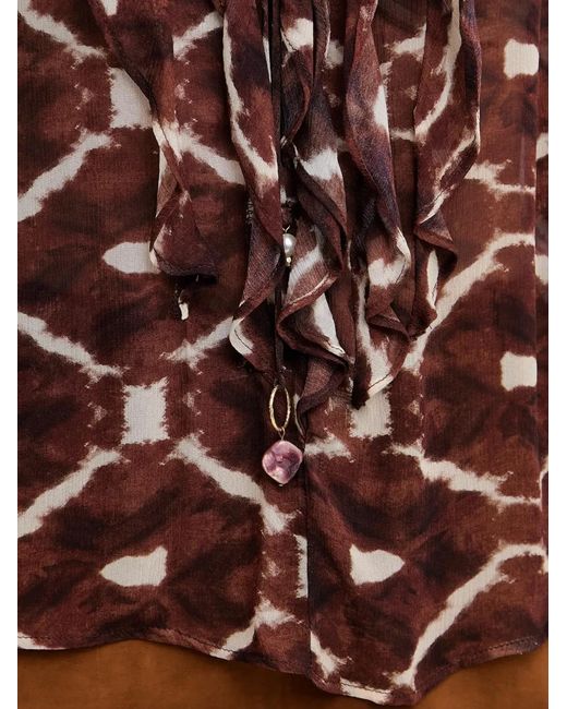 Pedro Del Hierro Madrid Brown Ruffled Patterned Top