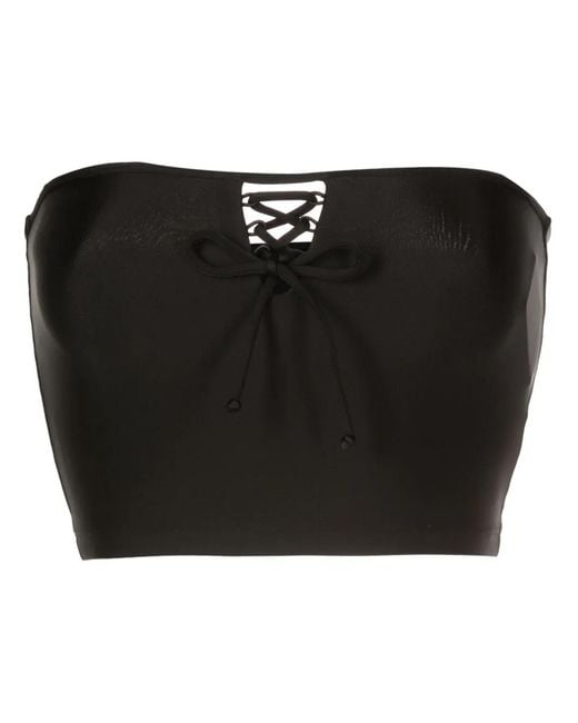Amir Slama Black Lace-Up Fastening Cropped Top