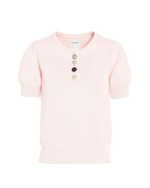 Barrie Pink Cotton And Cashmere Top With Jewelled Buttons