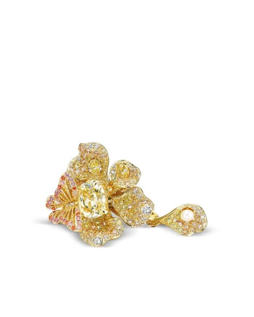 Anabela Chan Metallic 18Kt Vermeil Canary Peony Butterfly Gemstone Ring