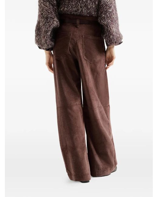 Brunello Cucinelli Brown Stretch Cotton And Cashmere Corduroy Five-Pocket Baggy Trousers With Monili