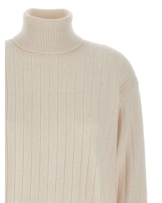 Eleventy White Turtleneck Ribbed Sweater