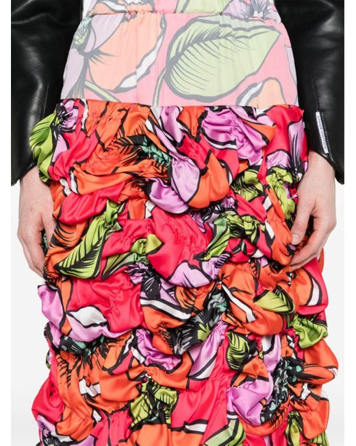 Comme des Garçons Red Floral-print Ruched Midi Skirt