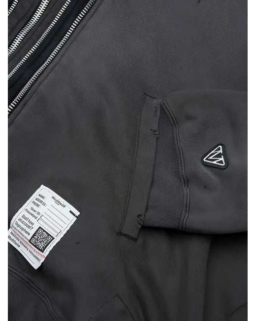 Maison Mihara Yasuhiro Black Triple-Layered Distressed Zip-Up Hoodie for men