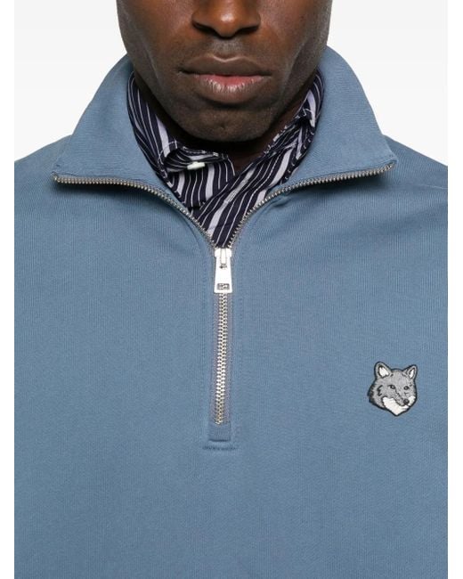 Maison Kitsuné Sweater Met Vossenkop En Halve Rits in het Blue voor heren