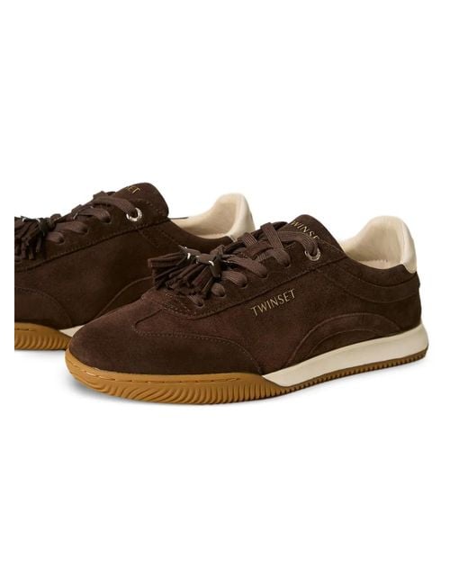 Twinset Brown Suede Trainers With Tassels