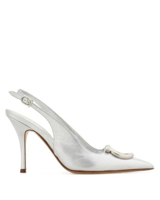 Ferragamo White Gancini Slingback Pumps