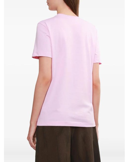 MSGM Pink Logo-Print Cotton T-Shirt