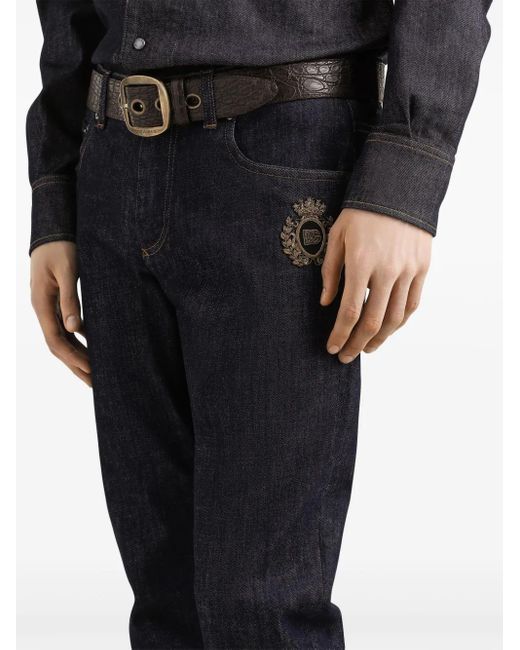 Dolce & Gabbana Blue Logo-Appliqué Tapered Jeans for men