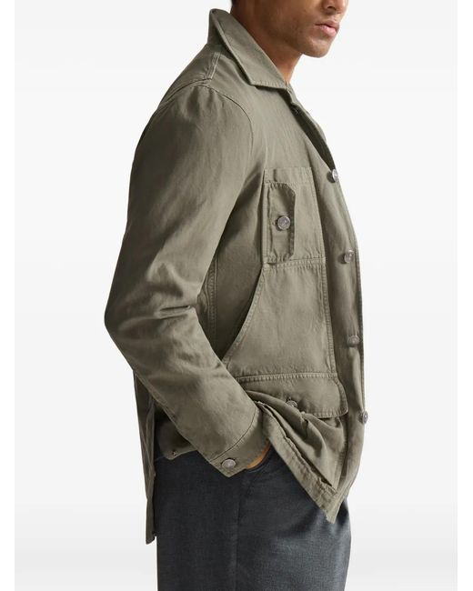 Brunello Cucinelli Gray Cotton And Linen Canvas Outerwear Jacket for men