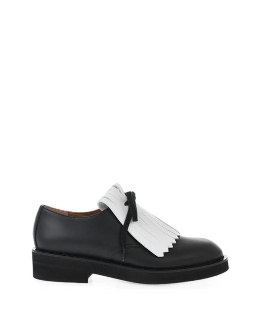 Marni Black Fringe-Detail Leather Derby Shoes