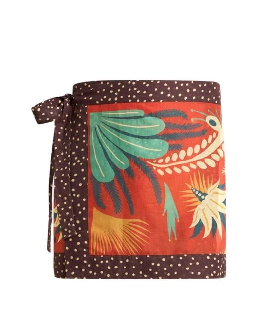 Etro Red X Tabby Booth Cotton Cover-Up Mini Skirt With Placed Print