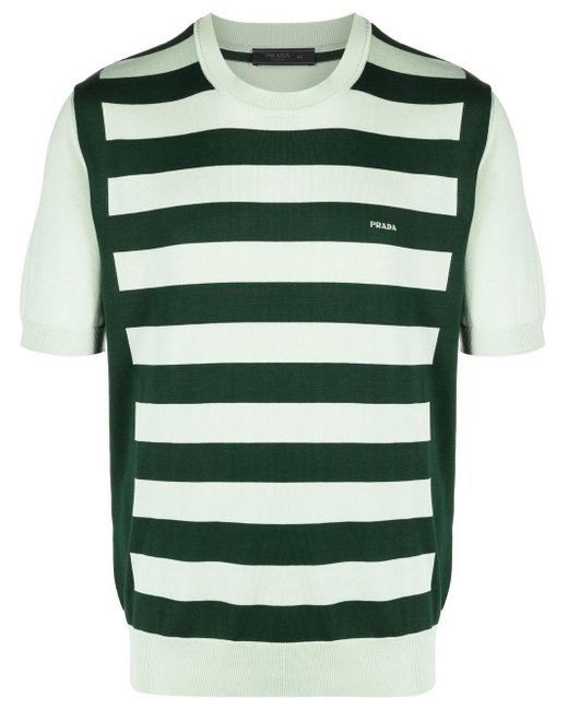 Prada Gestreiftes T-Shirt mit Logo-Print in Green für Herren