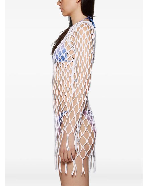 Christopher Esber White Mesh Fringe Mini Dress