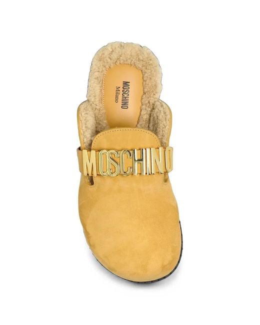 Moschino Natural Logo-Plaque Suede Slippers for men