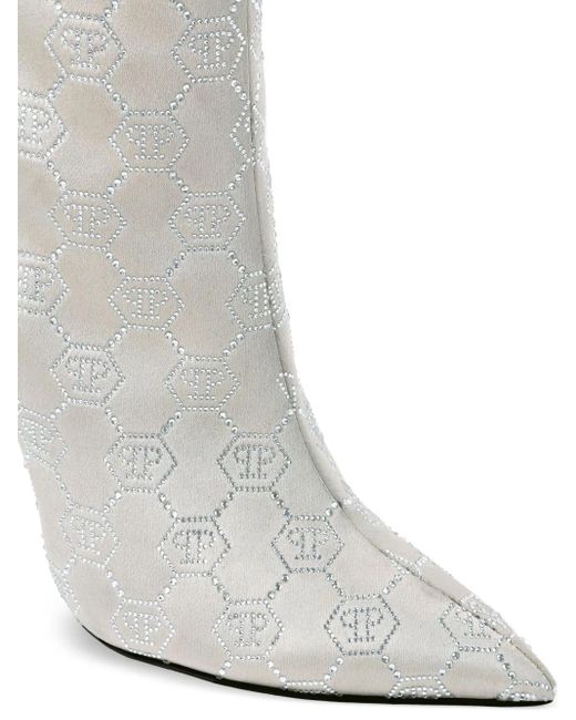 Philipp Plein 120mm モノグラム サテンブーツ White