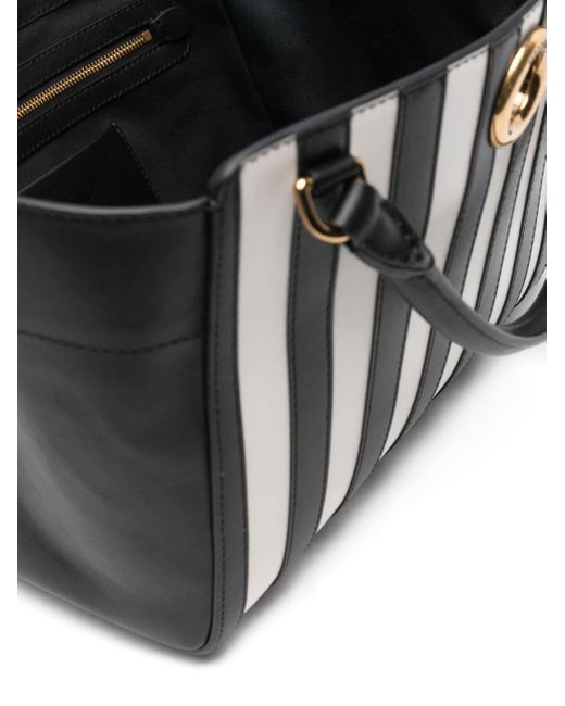 Moschino Black Striped Leather Tote Bag