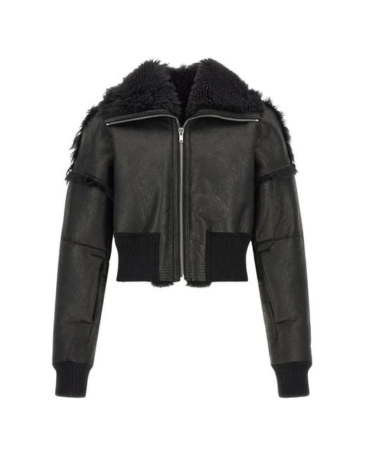 Rick Owens Black Flight Jkt Cropped Shearling-Lined Bomber Jacket for men
