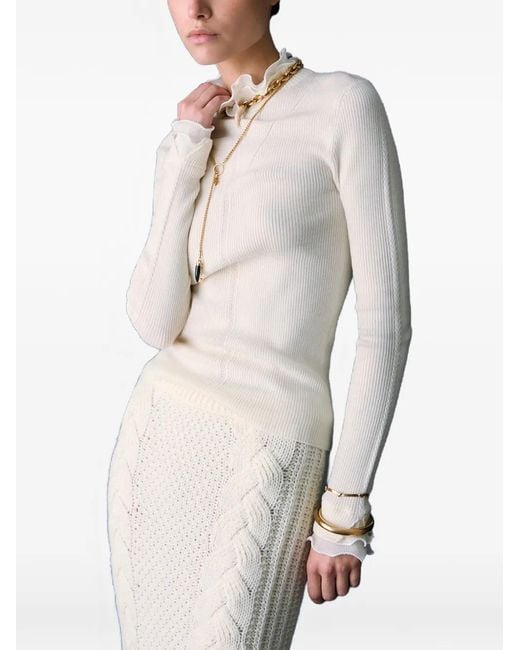 Liu Jo White Wool Turtleneck With Ruffles