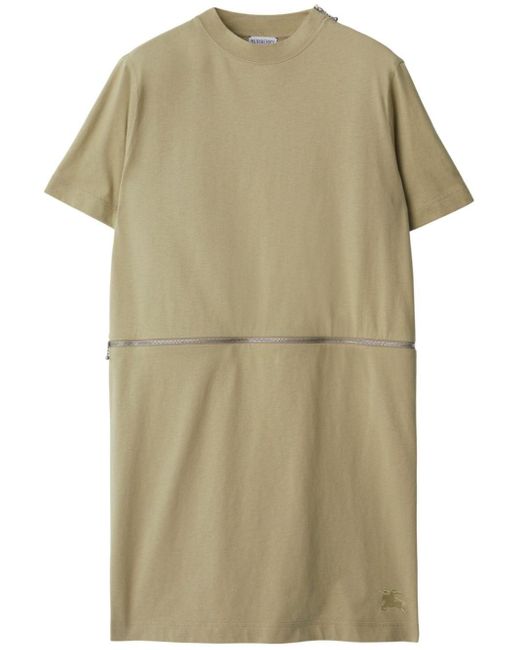 Burberry Green Logo-embroidered Cotton Dress