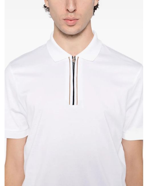 Boss White Zip-Up Polo Shirt for men