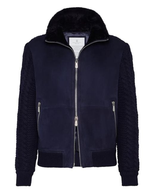 Bomber Con Zip di Brunello Cucinelli in Blue da Uomo