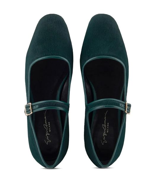 Giorgio Armani Green Mary-Jane Leather Ballerina