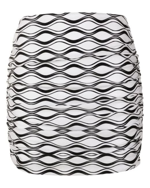 Amir Slama White Ruched Wave-Print Mini Skirt