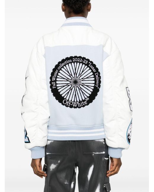 Off-White c/o Virgil Abloh Blue Moon Wheel Leather Varsity Jacket