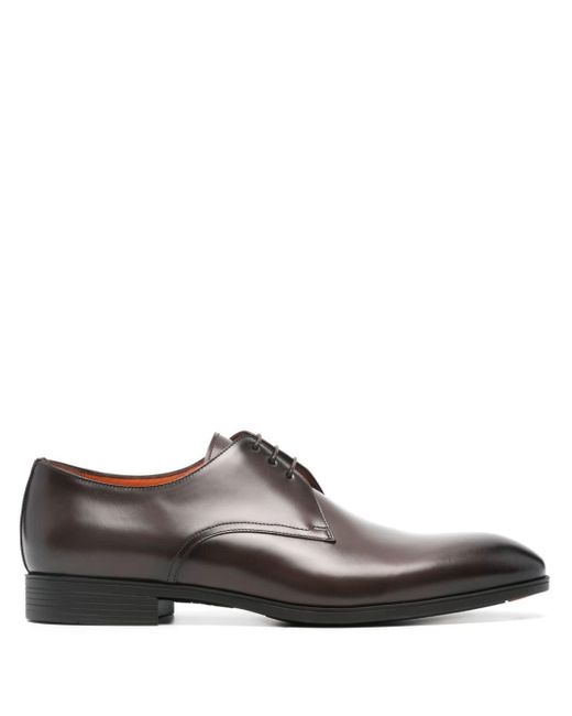 Santoni Brown Round-toe Leather Oxford Shoes for men